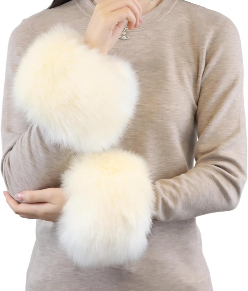Peecabe Winter Women Fuzzy Arm Warmers Girls Faux Fur Short Wrist Cuffs Fluffy Soft Wrist Cover Ankle Warmer - Image 1